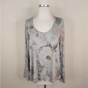 Chasor Long Sleeve Shirt Floral Stretch Knit Bell Sleeve‎